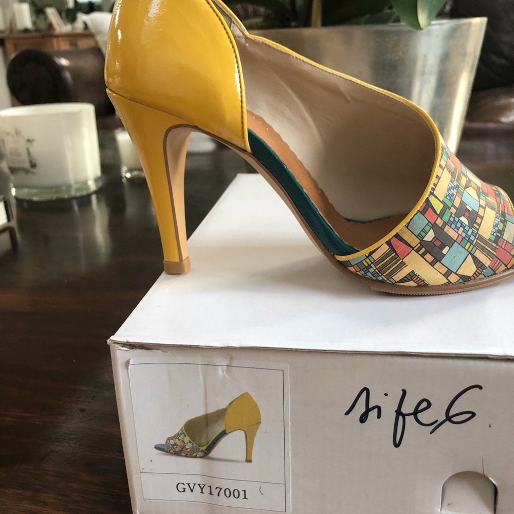 Yellow Mosaic D'Orsay High Heels - Women's Grape Vine